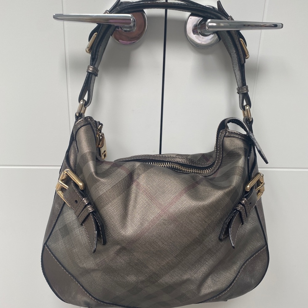 Burberry Nova Check Metallic Silver Hobo Bag